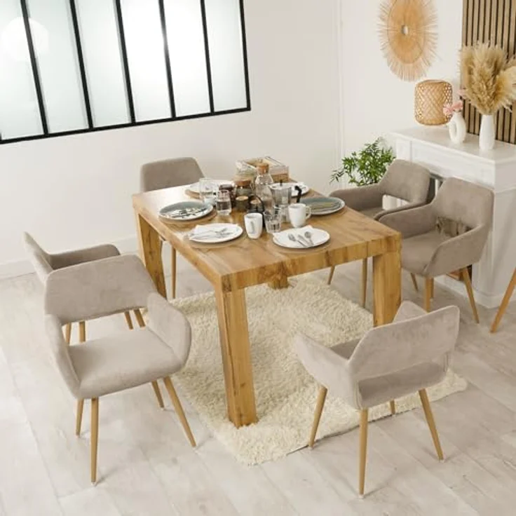 MEUBLE COSY Esszimmerstühle 6er Set Küchenstuhl Polsterstuhl mit Armlehne Sessel aus Stoff Wohnzimmerstuhl Metallbeine, Beige, 56 x 56 x 78 cm – Bild 3