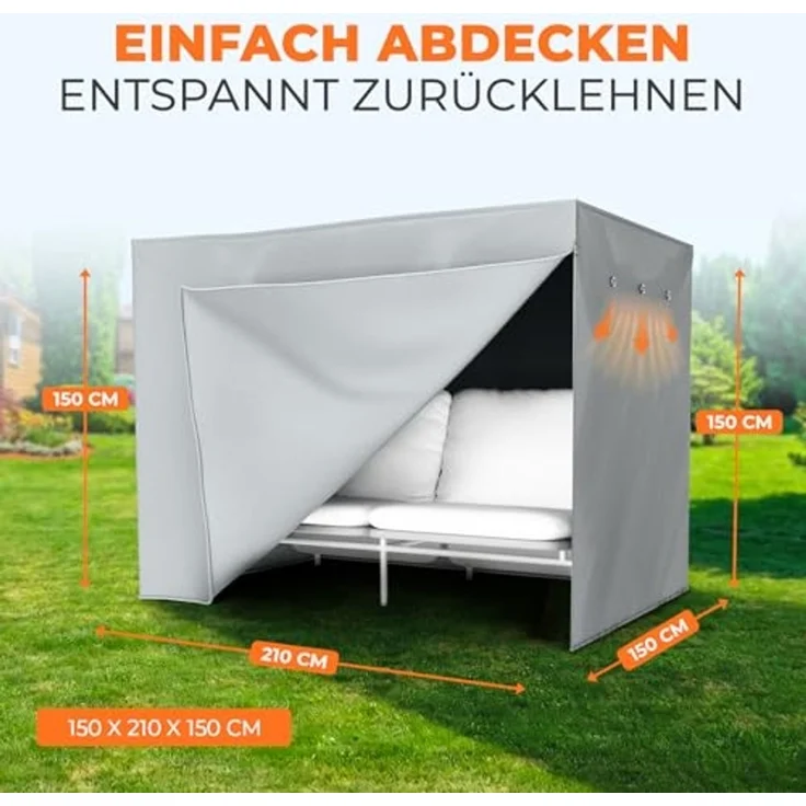 Kronenburg Hollywoodschaukel Abdeckung, 150 x 210 x 150cm, wasserdicht, Abdeckplane Gartenschaukel für 3-4 Sitzer - Wasserdicht in grau – Bild 2