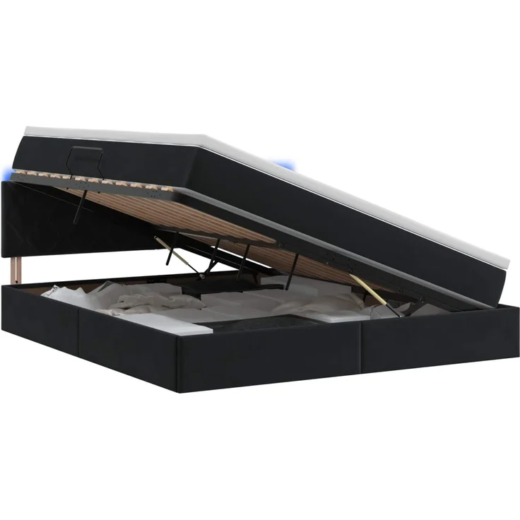 vidaXL LED-Speicherbett mit Matratze Schwarz 160 x 200 cm Samt 3459320 – Bild 2