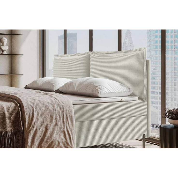 99rooms Vero Plus Familienbett Boxspringbett 260×200 cm Cordstoff POSO Greige – Bild 3