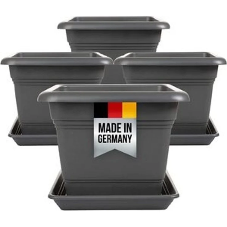 Centi Pflanzkübel Blumentopf Groß Außen, Pflanzkübel Gross eckig mit Untersetzer (Spar Set, 4 St, 40x40 cm), Blumenkübel Pflanztopf Blumentöpfe Made in Germany, Farbe: Anthrazit – Bild 6
