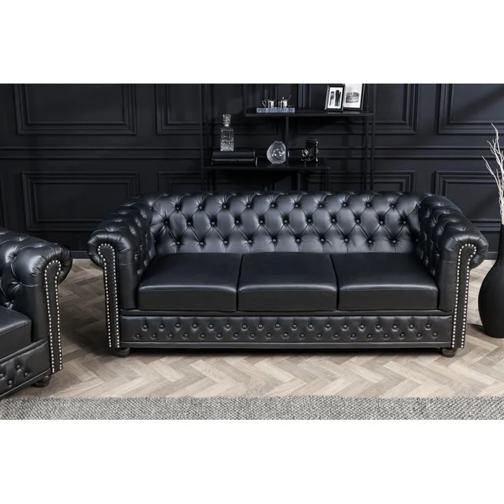 riess-ambiente 3-Sitzer CHESTERFIELD 205cm schwarz, Einzelartikel 1 Teile, Wohnzimmer · Sofa · Kunstleder · Holz · Federkern · Design – Bild 3