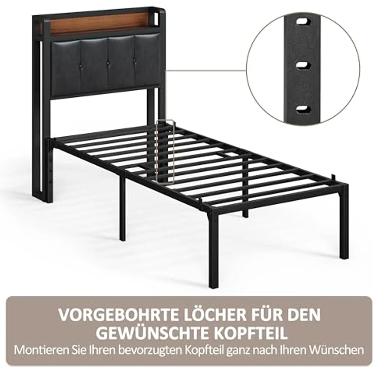 Yaheetech Bettrahmen 36cm H Metallbett mit Lattenrost, Bettgestell aus Metall, Modern Doppelbett Einzelbett Leichte Montage, Schwarz 90x200 cm – Bild 7