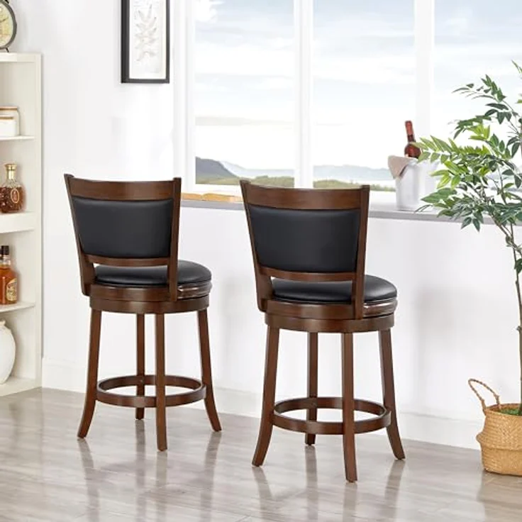 Ball & Cast Drehbarer Tresen Höhe Barhocker, Holzrahmen Küche Insel Hocker-Stuhl, 24in gepolsterte Barhocker mit Rückenlehne & Fußstütze, Cappuccino – Bild 8