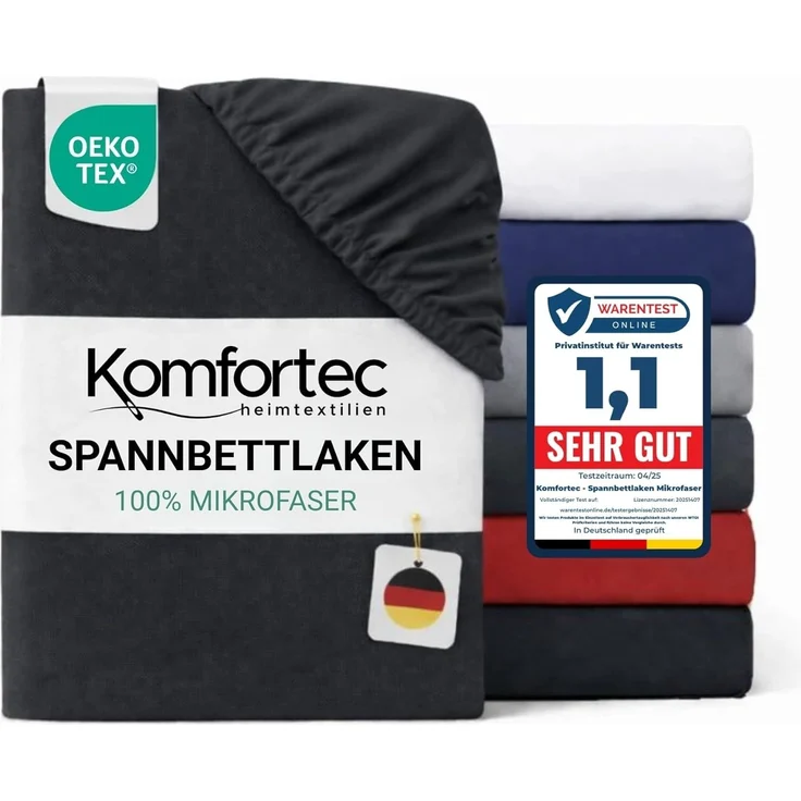 Komfortec Mikrofaser Spannbettlaken 180x200 cm – Weiches Spannbetttuch mit Rundumgummi – Fitted Sheet für Matratzen bis 30 cm – Anthrazit – Oeko-Tex – Pflegeleicht & Hautfreundlich – 90g/m² – Bild 1