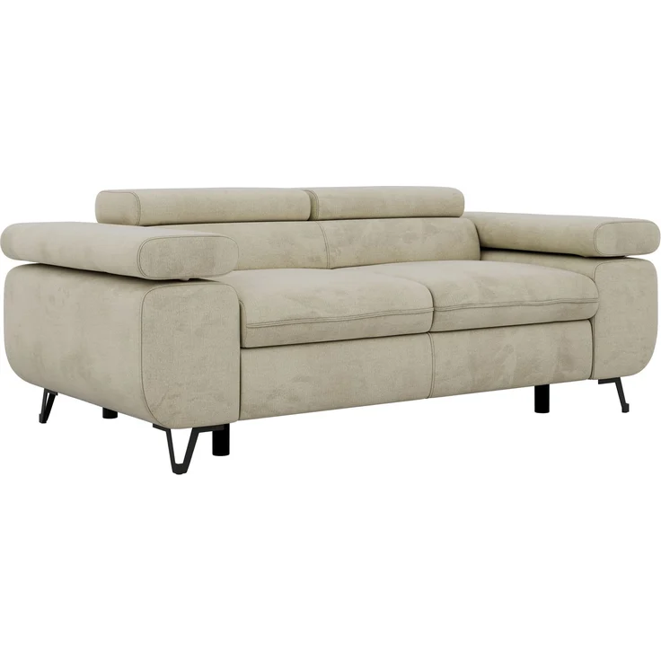 2-Sitzer Polstercouch PETER mit verstellbaren Armlehnen und Kopfstütze, Gepolsterte Couch, Wellenfeder - Beige Velvet – Bild 6