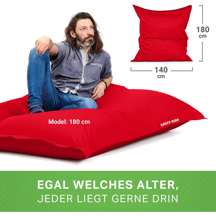 Green Bean® Outdoor Sitzsack, waschbar & wetterfest, Polyester-PVC-Stoff, Rot, 140x180 cm, 380 Liter – Bild 5