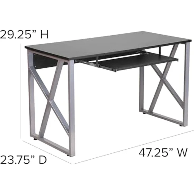 Flash Furniture Salvador Computertisch mit ausziehbarer Tastaturablage und Kreuzstrebenrahmen Schwarz – Bild 3