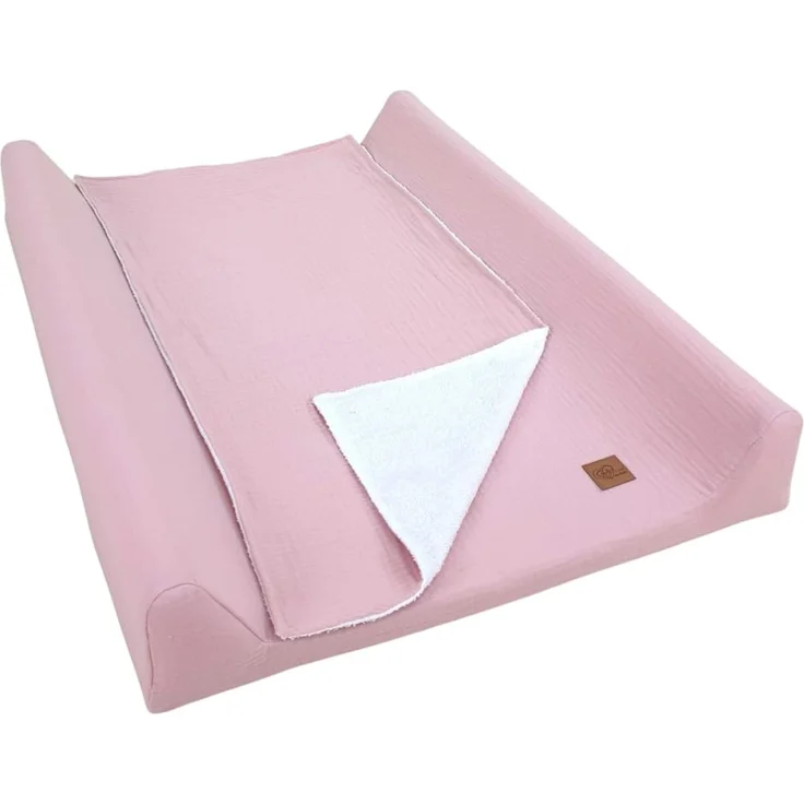 Wickelauflage 50x70 cm Baby – 3in1 Set mit abnehmbarem Musselin-Bezug (rosa) Wickelunterlage abwaschbar mit Umrandung + wasserdichte Frottee-Wickeltischauflage für unterwegs Wiklinopol