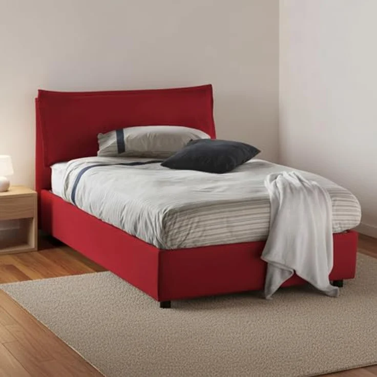 Talamo Italia - Doppelbett Claudia, Bettkasten mit Stoffbezug, 100 % Made in Italy, Öffnung vorne, geeignet für Matratzen 120 x 200 cm, Rot – Bild 1