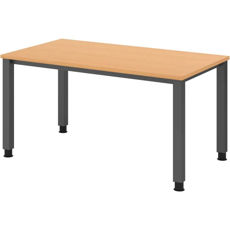 bümö manuell höhenverstellbarer Schreibtisch 140x80 cm in Buche, Metall-Gestell: Graphit - PC Tisch höhenverstellbar & belastbar bis 140 kg, Büro- und Computertisch, QS-14-6-G – Bild 1