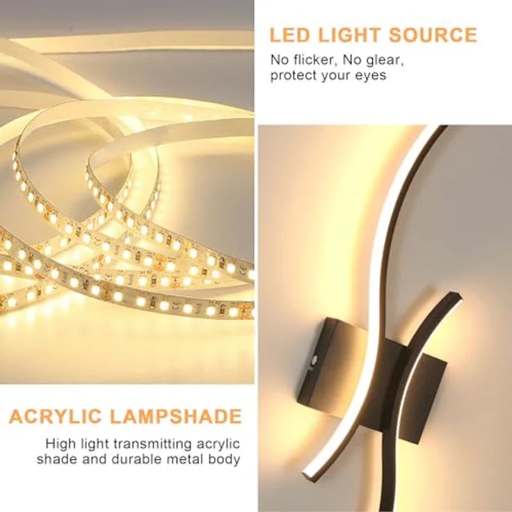 Goeco LED Wandleuchte Innen 80 cm Lang Wandlampe Dimmbare 2 Fimmige 3000K-6500K, Memory-Funktion, Modern LED Wandbeleuchtung Schwarz für Flur Treppenhaus Wohnzimmer Schlafzimmer – Bild 5
