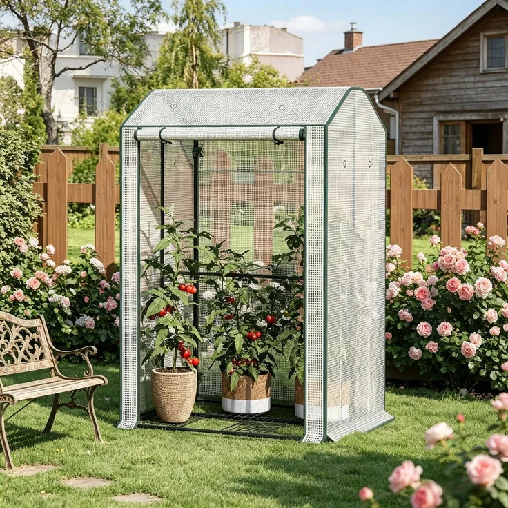 Wohnora-Langlebiges Gewächshaus,Pflanzen Winterzelt mit Rollbar Front Reißverschlusstür,für Balkon,Patio,Garten,H 150cm x T 100cm x B 83cm,Weiß – Bild 3