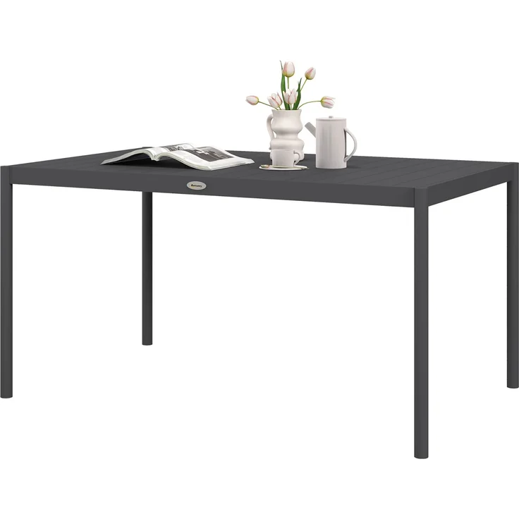 Gartentisch mit Lattenrost für 6 Personen aus Stahl und Aluminium, 145 x 90 x 74 cm, Dunkelgrau – Bild 2