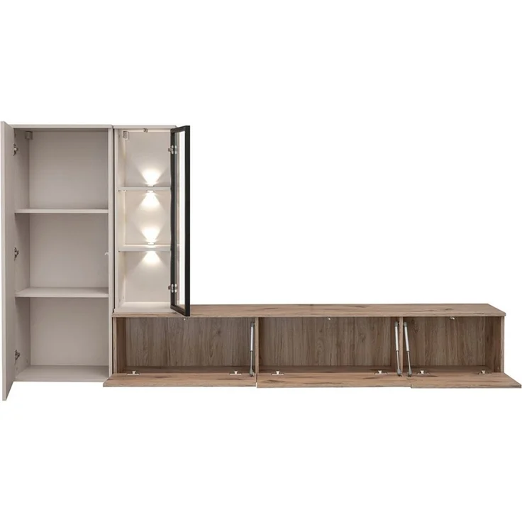 Lomadox Wohnwand CLINTON-164, (Lowboard Kommode Highboard), Eiche Dekor Kaschmir Beige 240 cm Push-to-open LED Beleuchtung – Bild 4