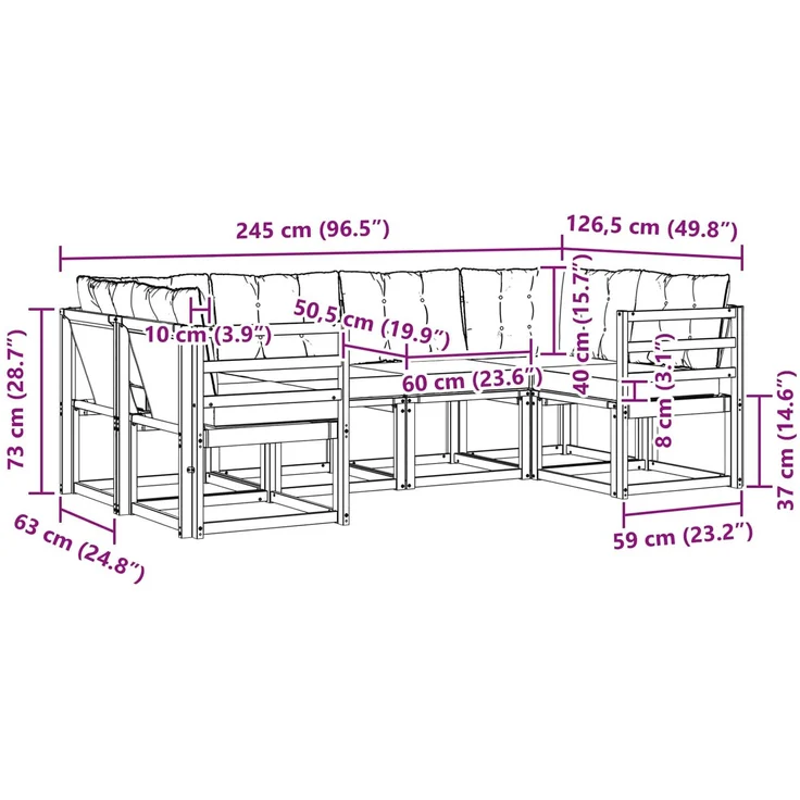vidaXL Outdoor-Sofagarnitur 6 stk. 6-Sitzer Weiß und Hellgrau 3389801 – Bild 11