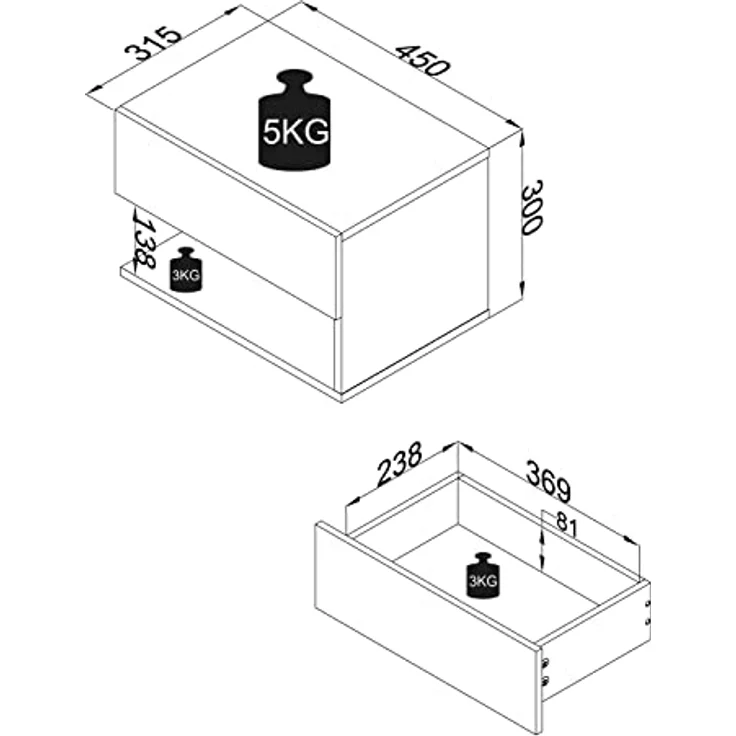 MID.YOU Nachtschrank, Weiß, Eiche, Holzwerkstoff, 1 Schublade, 45x30x32 cm, Schlafzimmer – Bild 3