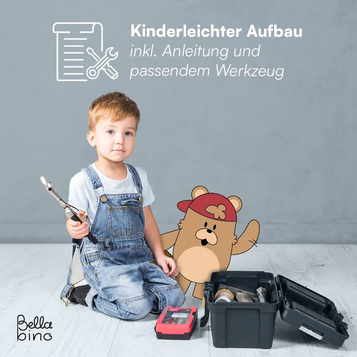 Bellabino 'Bia' Hausbett 140x200 cm mit 2 Schubladen, weiß, Kiefer Massivholz, Montessori Kinderbett mit Stauraum, inkl. Rausfallschutz und Lattenrost – Bild 9