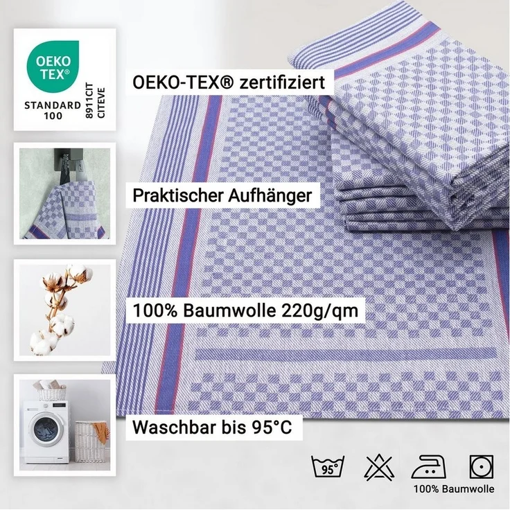 ZOLLNER Geschirrtuch, (Spar-Set, 10-tlg), 50 x 100 cm, 100% Baumwolle, vom Hotelwäschespezialisten – Bild 2