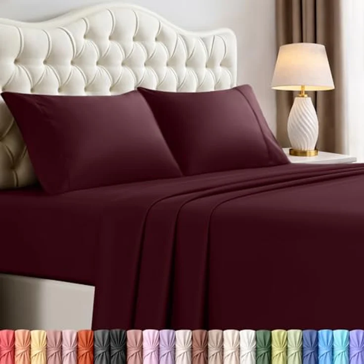 Utopia Bedding California-King-Bettwäsche-Set, 4-teilig, gebürstete Mikrofaser, schrumpft und lichtbeständig, pflegeleicht (Kingsize, Burgunderrot) – Bild 2