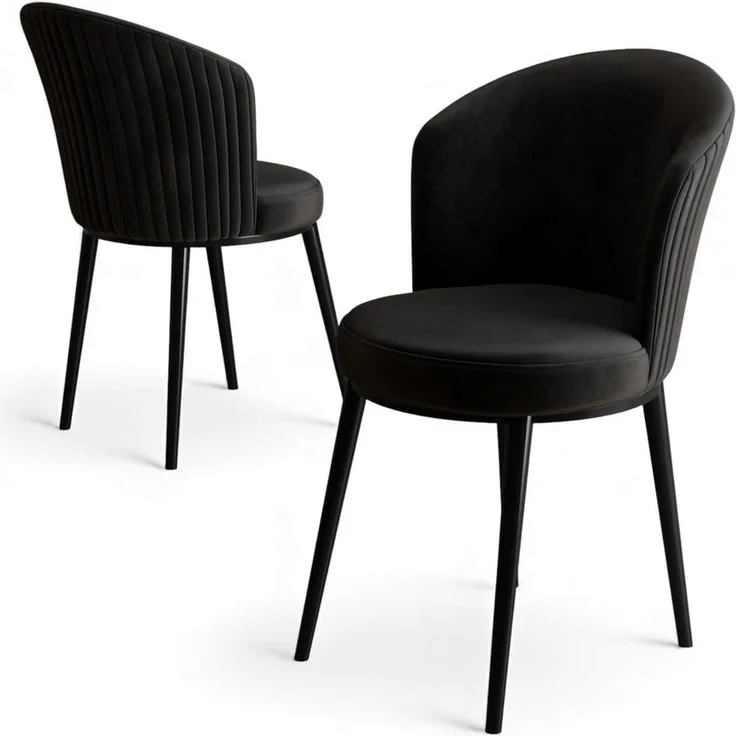 Modernes schwarzes Stuhlset (2-teilig), 45 cm B x 87 cm H x 41 cm T | Gestell aus 100 % Metall, Rückenlehne aus Sperrholz, Bezug aus weichem Stoff | Stilvoll und bequem für Zuhause oder Hotel – Bild 1