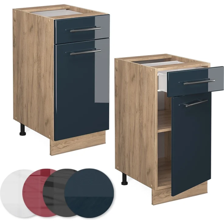 Küchenunterschrank Fame-Line Dunkelblau Hochglanz 40 cm ohne Arbeitsplatte Vicco – Bild 5