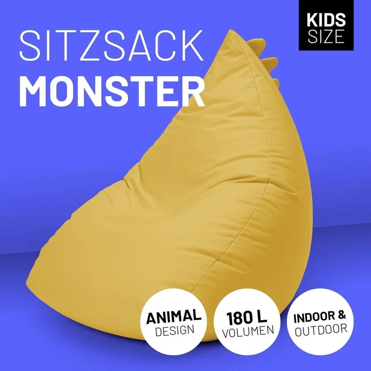 Lumaland Sitzsack Kinder Monster 80 x 80 x 70 cm, weiches Sitzpolster, pflegeleichtes Material, leicht – Bild 1