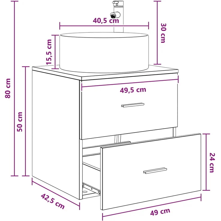 vidaXL Wandmontierter Waschbeckenunterschrank Weiß 49,5 x 44,5 x 80 cm 890318 – Bild 9