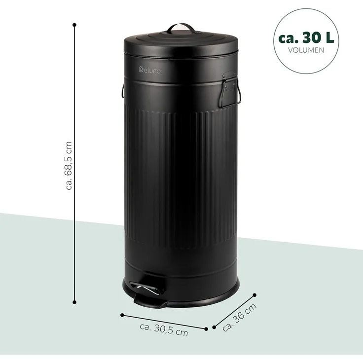eluno Mülleimer 30 Liter Fassungsvermögen aus schwarzem Metall – Bild 7