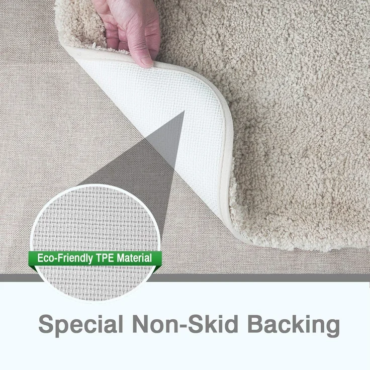 FCSDETAIL rutschfeste, Hochflor Badteppiche 70X120 cm, Maschinenwaschbare Badematte, Badvorleger mit Wasserabsorbierenden, Weichen Mikrofasern für Badewanne, Dusche und Badezimmer (Beige) – Bild 5