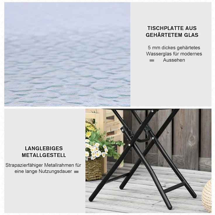 Outsunny Gartentisch Beistelltisch Bistrotisch mit Glasplatte rund klappbar Metall Ø45 schwarz – Bild 7