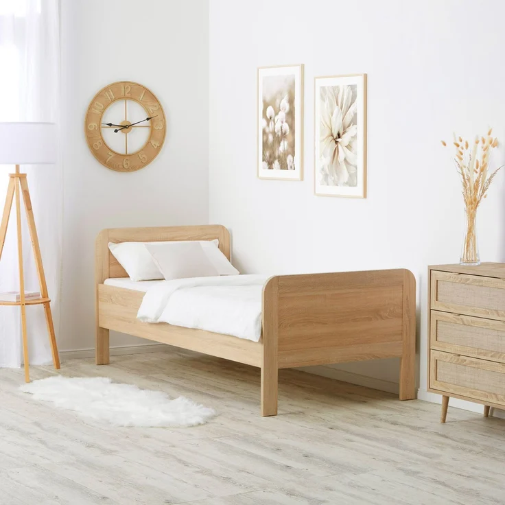 Komfortbett 100x200 Seniorenbett Höhenverstellbar Holzbett Eiche Einzelbett Hohes Bett Bettgestell – Bild 2