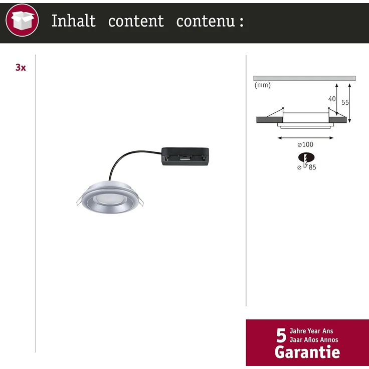 Paulmann 92250 LED Einbauleuchte Sormus 10cm 3er-Set IP65 rund chrom – Bild 5