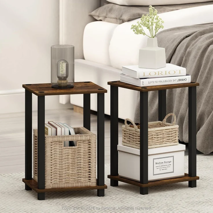 Furinno Simplistic Kompakter Nachttisch, Nachttisch, bernsteinfarben/Schwarz, 2er-Set