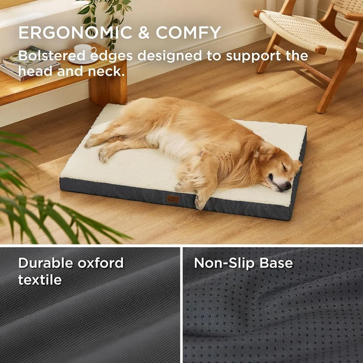 BEDSURE orthopädisches Hundebett Grosse Hunde - 112 x 81 x 7.6 cm Hundekissen flauschig Hundematte waschbar Hundematratze in grau für große Hunde – Bild 4