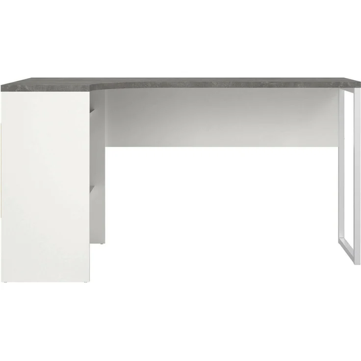 Dmora Schreibtisch Moire, Mehrzweckschreibtisch, Bürotisch für PC, Eckschreibtisch, 145x81 h77 cm, Weiß und Grau – Bild 5