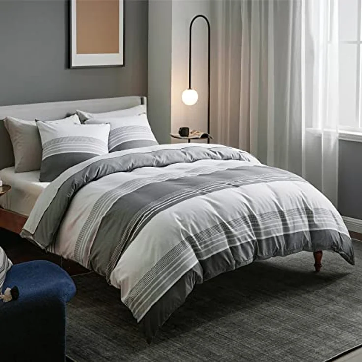 BEDSURE Bettwäsche 135x200 2teilig Bettbezug - Bettwäsche-Sets Grau 135x200 cm mit Kissenbezug 80x80 cm, Wendebettwäsche Bedding Grau Gestreift Muster mit Reißverschluss – Bild 7