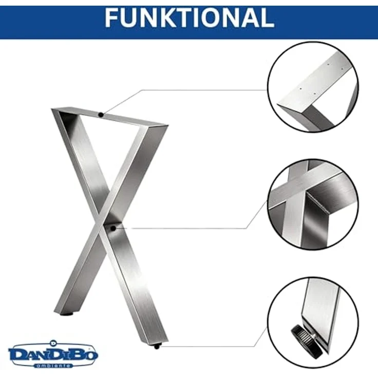 DanDiBo 2x Tischbeine Edelstahl 72 x 60 cm Tischgestell Höhenverstellbar 96676 Tischfüße Möbelfüße Tischkufen Esstisch Beine – Bild 5