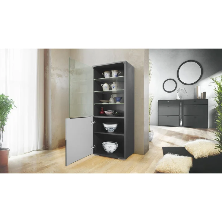Vladon Standvitrine Granada (Vitrinenschrank, mit Glastür und Glaseinsatz inkl. LED) Anthrazit matt/Avola-Anthrazit (50 x 122,5 x 34,5 cm) – Bild 2