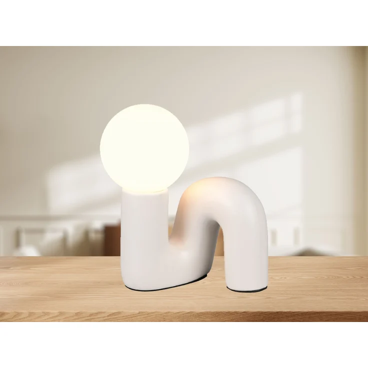 LED Tischlampe Keramik Grau, Glas Weiß, Höhe 21,5cm – Bild 3