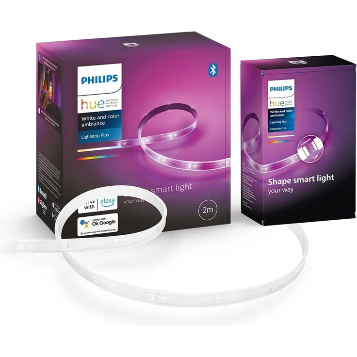 Philips Hue White & Color Ambiance Lightstrip Plus Basis-Set V4 (2m + 1m), dimmbarer LED Streifen für das Hue Lichtsystem mit 16 Mio. Farben, smarte Lichtsteuerung über Sprache oder App – Bild 2