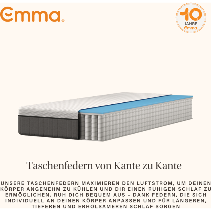 Emma 'Original v2' Taschenfederkern-Matratze, 90x200 cm, 85 % Polyester / 15 % Polypropylen, Weiß – Bild 7