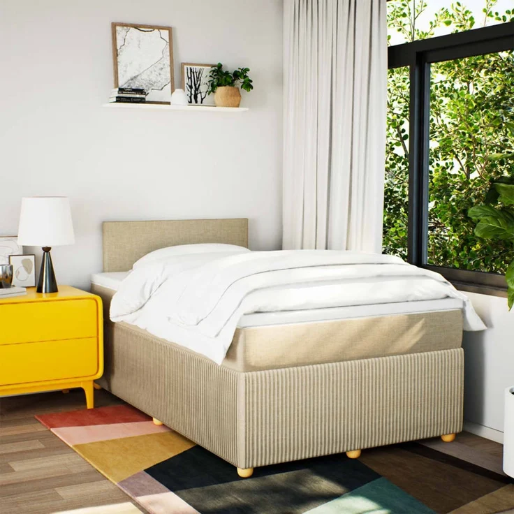 vidaXL Boxspringbett mit Matratze Creme 120x200 cm Stoff 3289721 – Bild 4