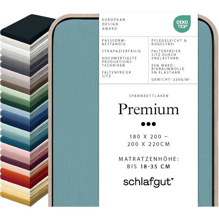 Schlafgut Spannbettlaken Premium, Gummizug: rundum, (1 Stück), Mako-Zwirn-Jersey, Petrol Mid, XL 180x200 cm - 200x220 cm – Bild 1