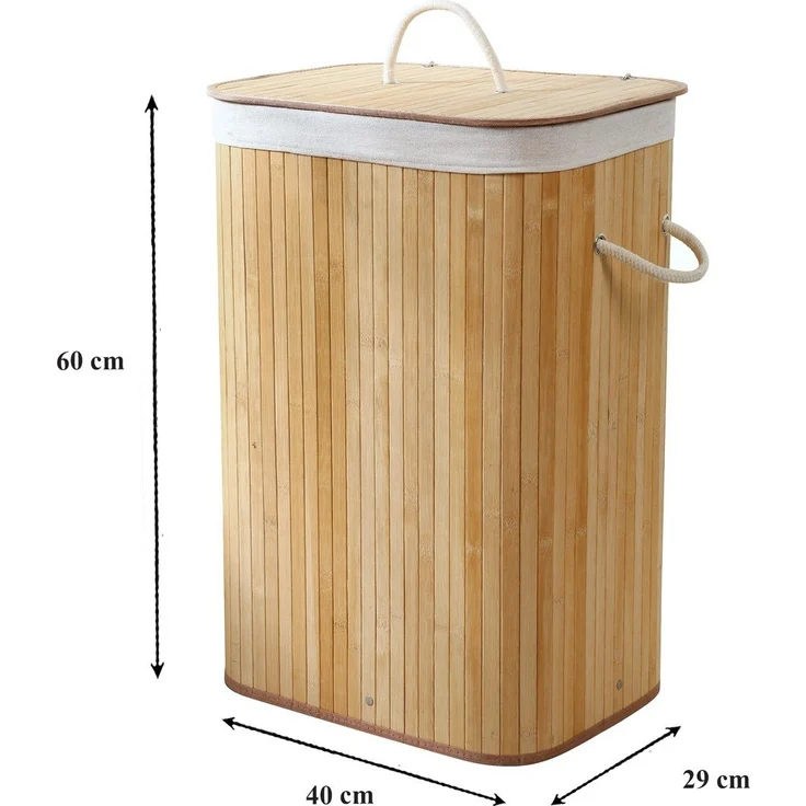 Calicosy Rechteckiger Wäschekorb aus Bambus 70L - H60 cm - Helles Holz – Bild 5