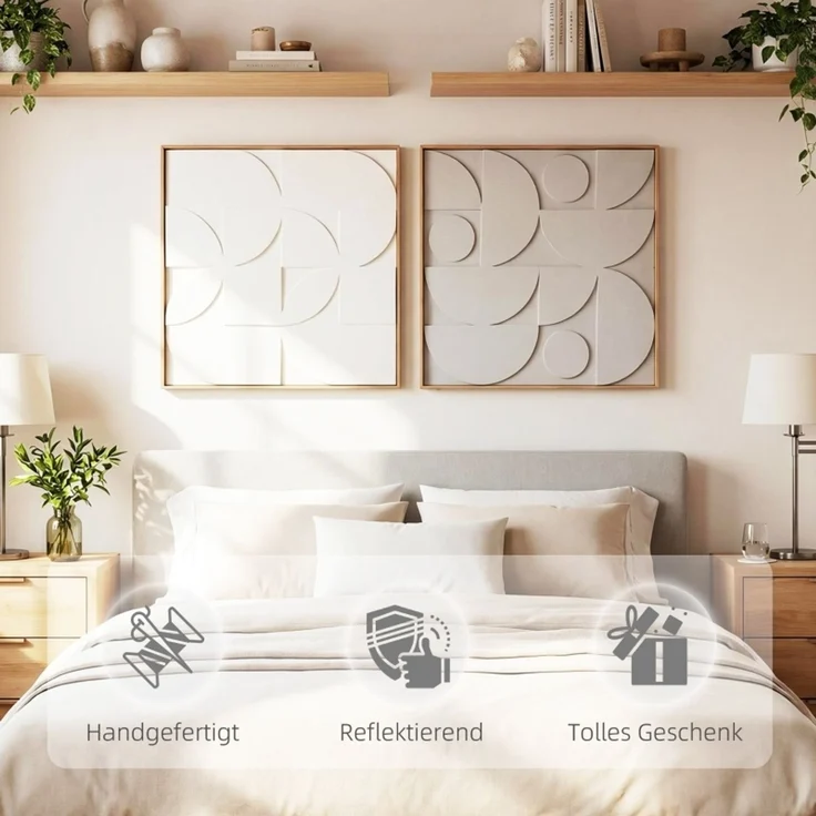 Wanddeko 3D 2er Set geometrisch Wanddekoration Modern Wand Deko für Wohnzimmer, Flur, 80 x 3,5 x 80 cm, Weiß--Weiß--80x3.5x80cm--YOUDENOVA – Bild 6
