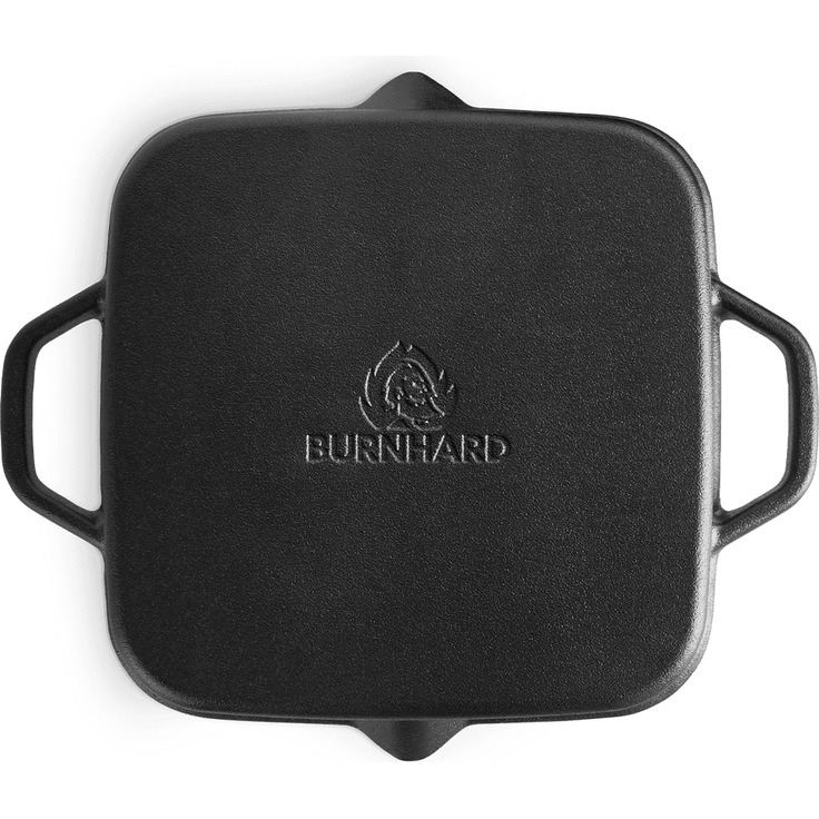 BURNHARD Gusseisen Pfanne Ø26 cm, Bratpfanne, Pre-Seasoned, inkl. Griffschutz aus Leder - Für Gasgrill, Backofen und alle Herdarten inkl. Induktion - Schwarz - #943254