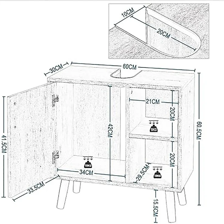 EUGAD Badmöbel-Set, (3-St), Badschrank mit 2 Spiegeln, Beistellschrank mit 4 Schubladen – Bild 2