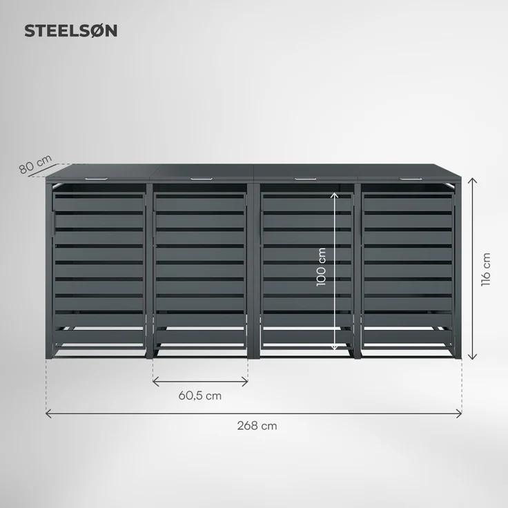 STEELSØN 'Kestra' Mülltonnenbox 4er je 240 Liter, anthrazit, Mülltonnenverkleidung aus Stahl, wetterfest, 116x80x268 cm, Müllbox für 4 Tonnen – Bild 5
