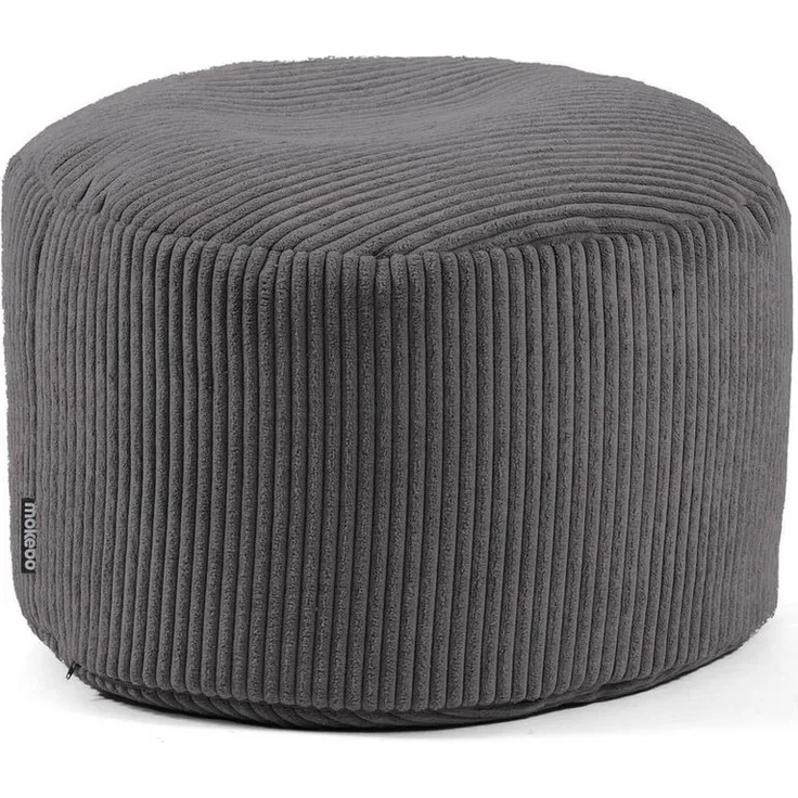 mokebo® Pouf, Hocker o. Sitzhocker aus Cord 30x50 cm 'Der Faule Lenz', Bodenkissen rund anthrazit, Fußhocker, Indoor Sitzkissen Stoff, Puff, Sitzpouf drinnen, kuschelig & weich, mit EPS-Perlen Füllung